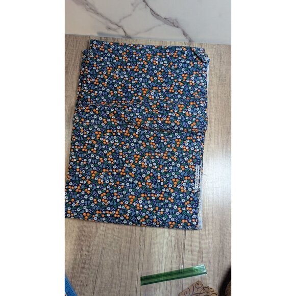 vtg Cranex Fabrics Floral Cotton Fabric blue orange white floral 6+ yards 42 w - Picture 4 of 4